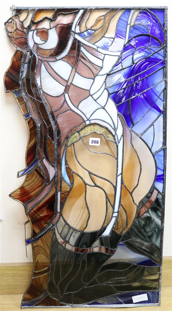 An erotic stained glass panel length 96cm